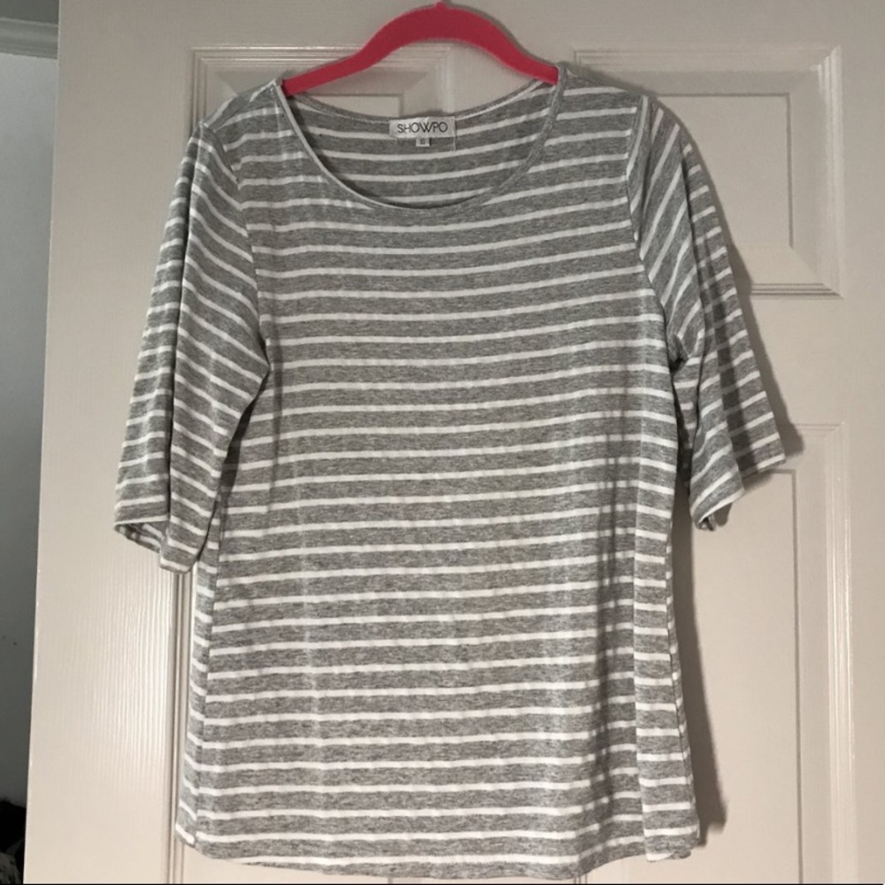 Oversized gray and white striped tee